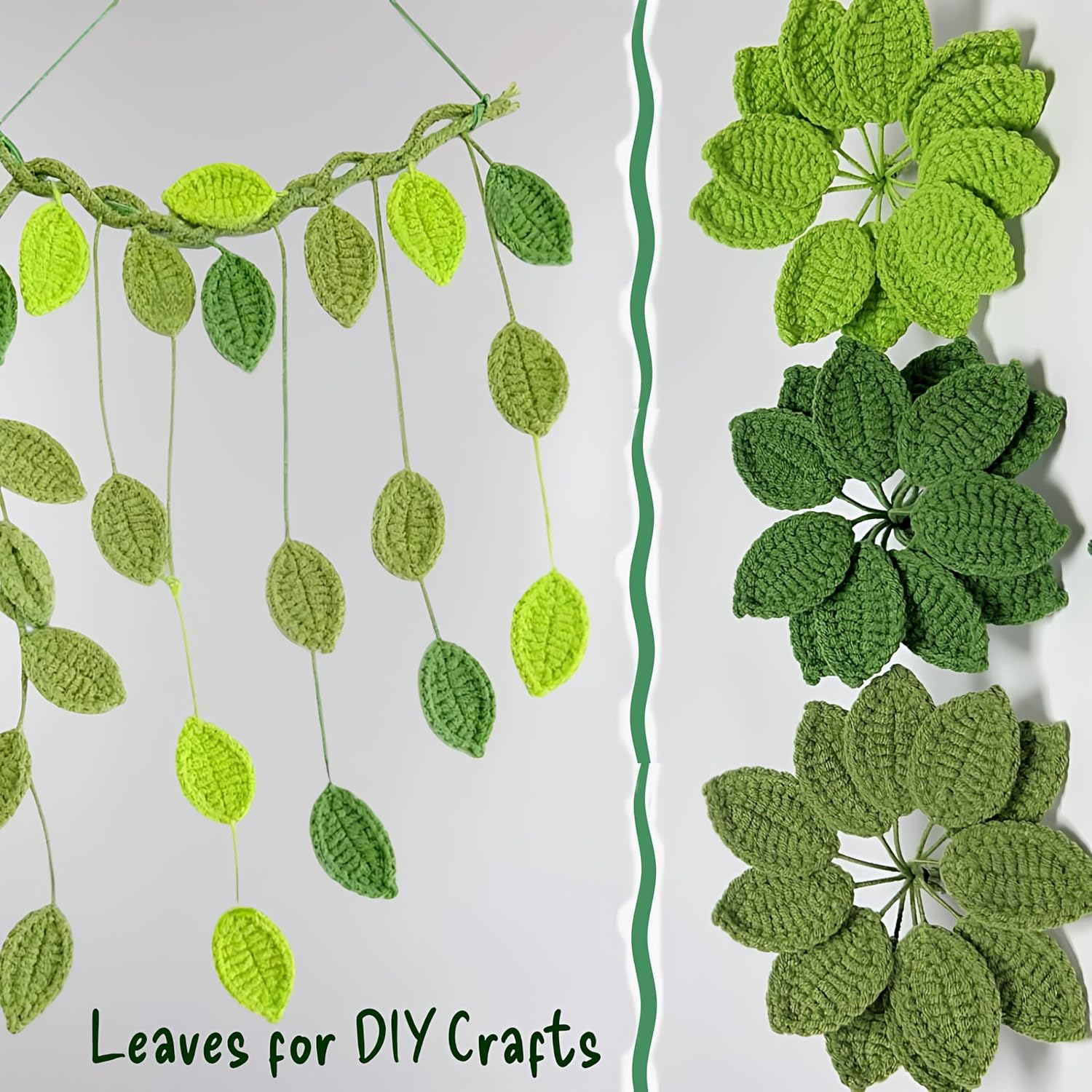 12PCS Crochet Leaves with Bendable Wire, Handmade Knitted Green Leaf Stems for DIY Bouquets Wreath Garlands Hanging Vines Wedding&Seasonal Home Party Camping Greenery Décor (Lime Green)