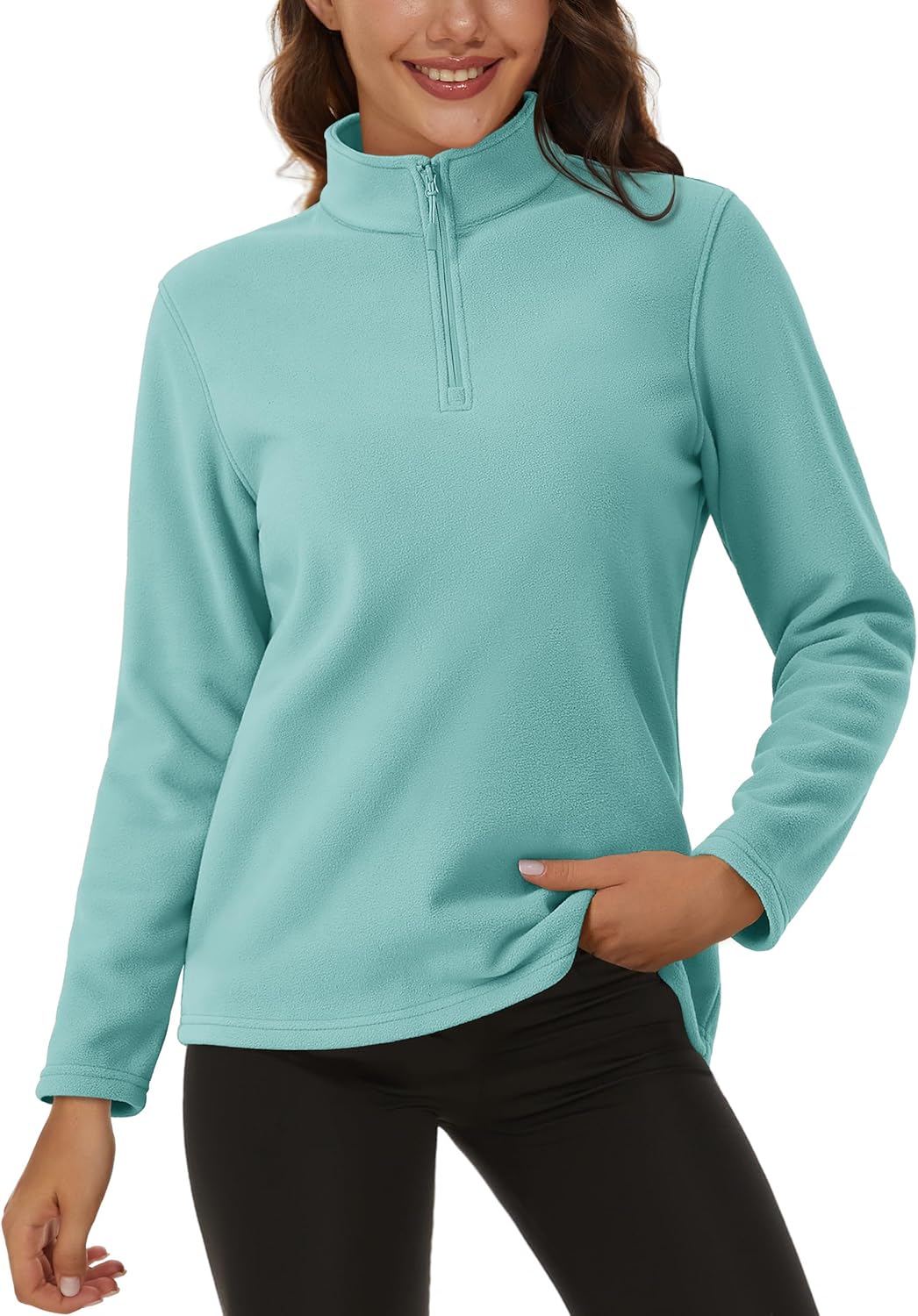 MAGCOMSEN Women's Quarter Zip Pullover Polar Fleece Sweatshirts Lightweight Stand-Collar Jacket Warm Tops