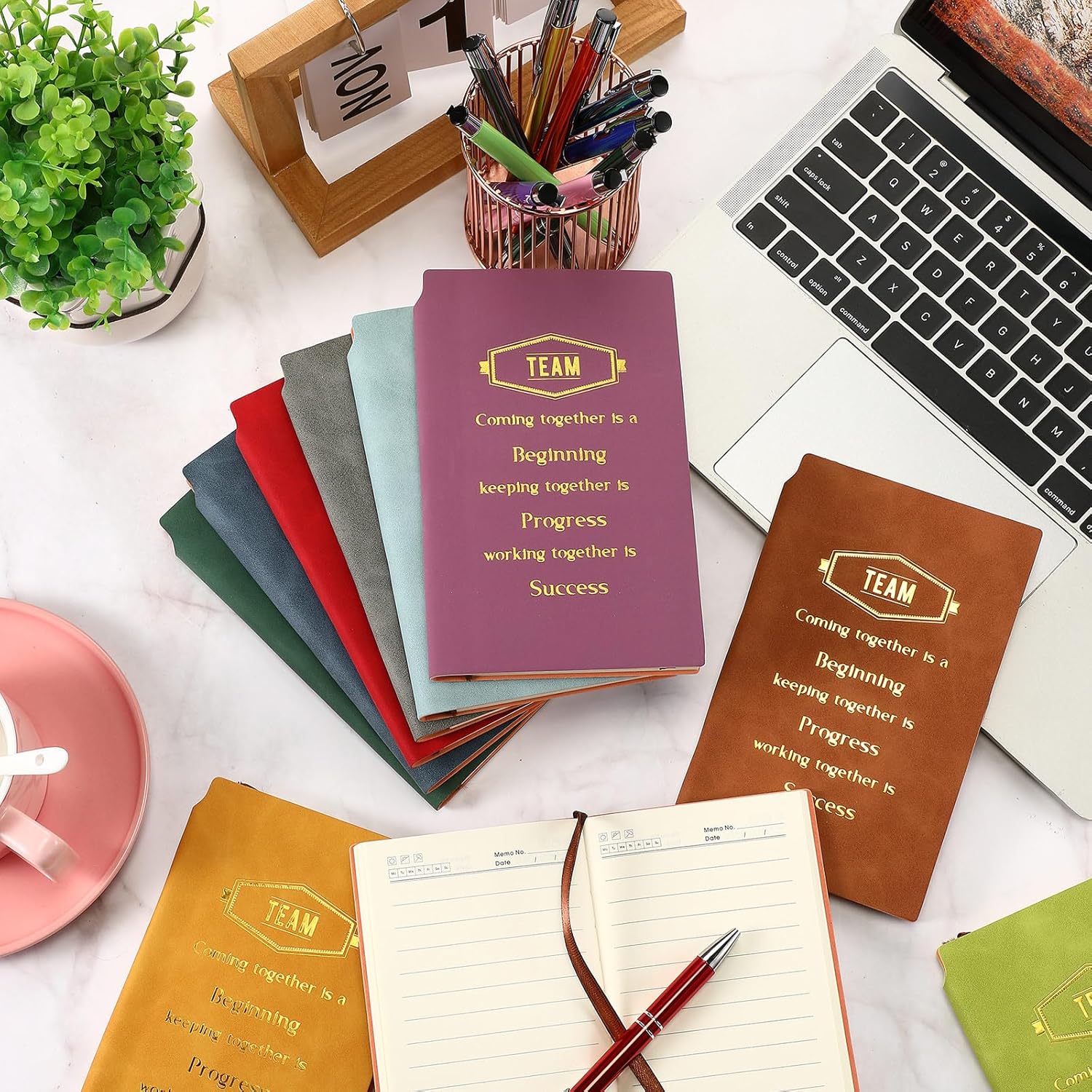 Colarr 40 Pcs Christmas Employee Appreciation Gifts Bulk Inspirational Notebook A6 PU Leather Journal Motivational Pen Thank You Gift for Staff Team Coworker Teacher(Fresh Colors,Team) - Image 2