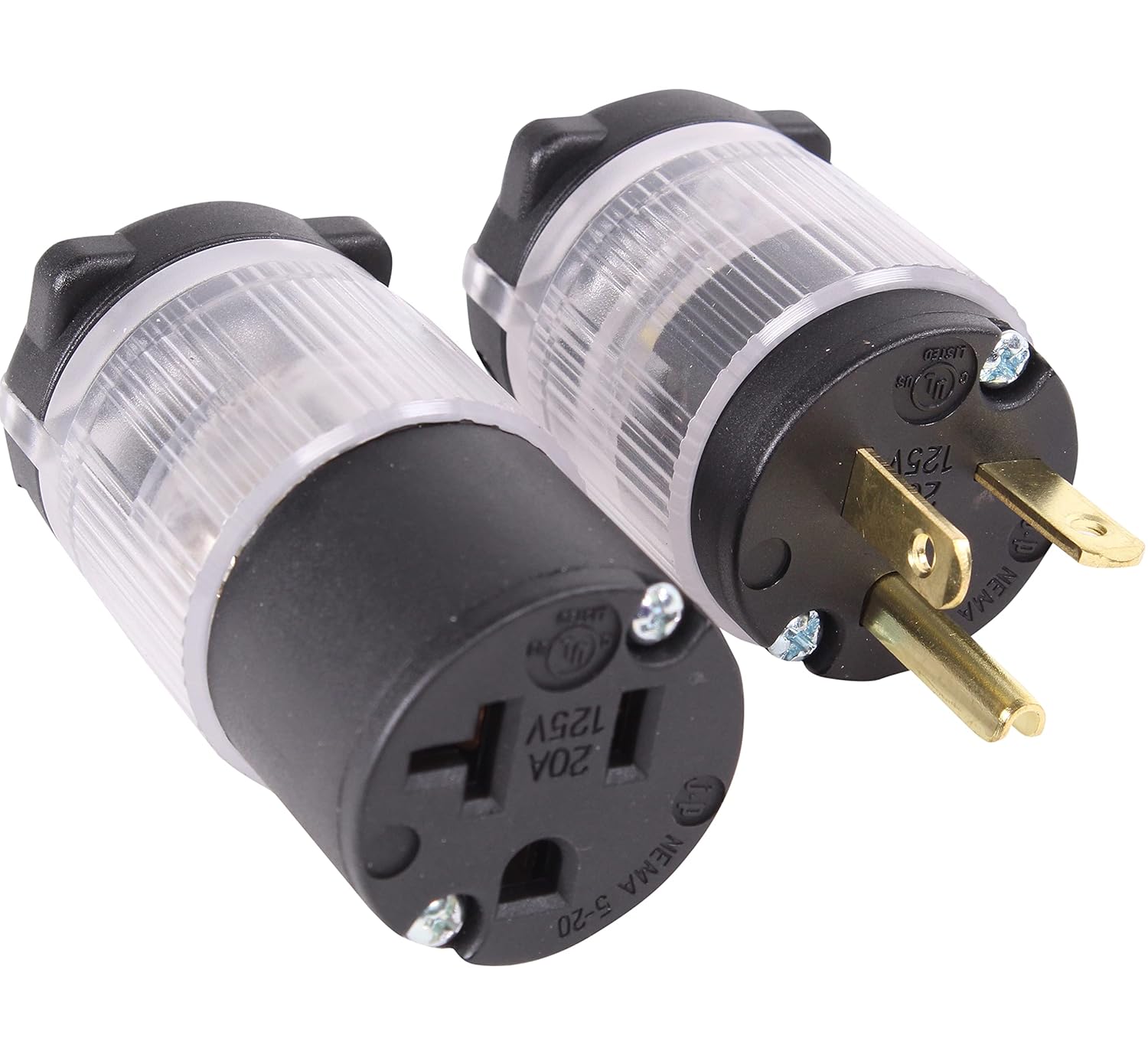 Journeyman-Pro HJP-520PC-LIT Lighted Plug & Connector Set 20 Amp 120-125 Volt, NEMA 5-20P + 5-20R(5-20C), 2Pole 3Wire, Straight Blade, Male & Female Plug Combo Power Indicating (1)