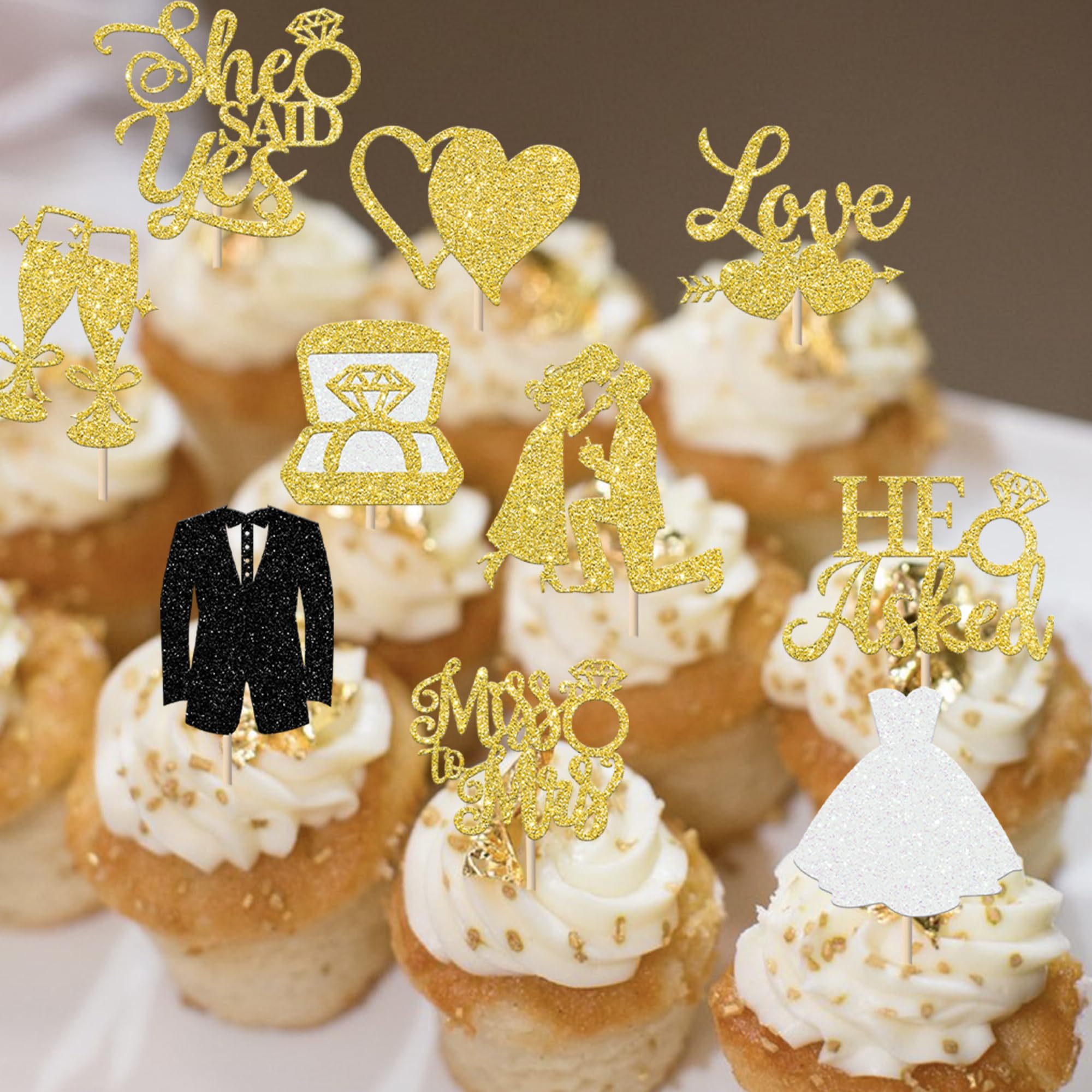 SYKYCTCY 30 Pack Bride to Be Cupcake Toppers Gold Glitter I Do Love Heart Ring Miss To Mrs Cupcake Picks Bridal Shower Cake Decorations for Wedding Engagement Bachelorette Party Supplies Gold - Image 4