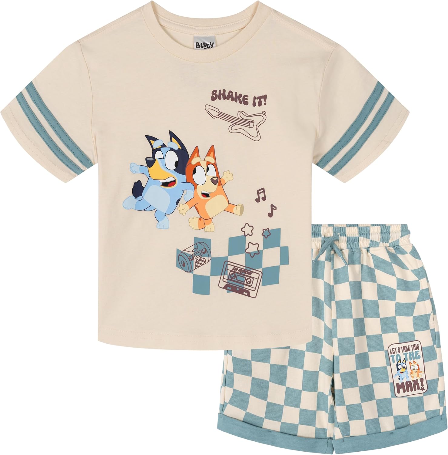 Bluey Drop Shoulder T-Shirt and Shorts Outfit Set Toddler to Big Kid Sizes (2T - 10-12)