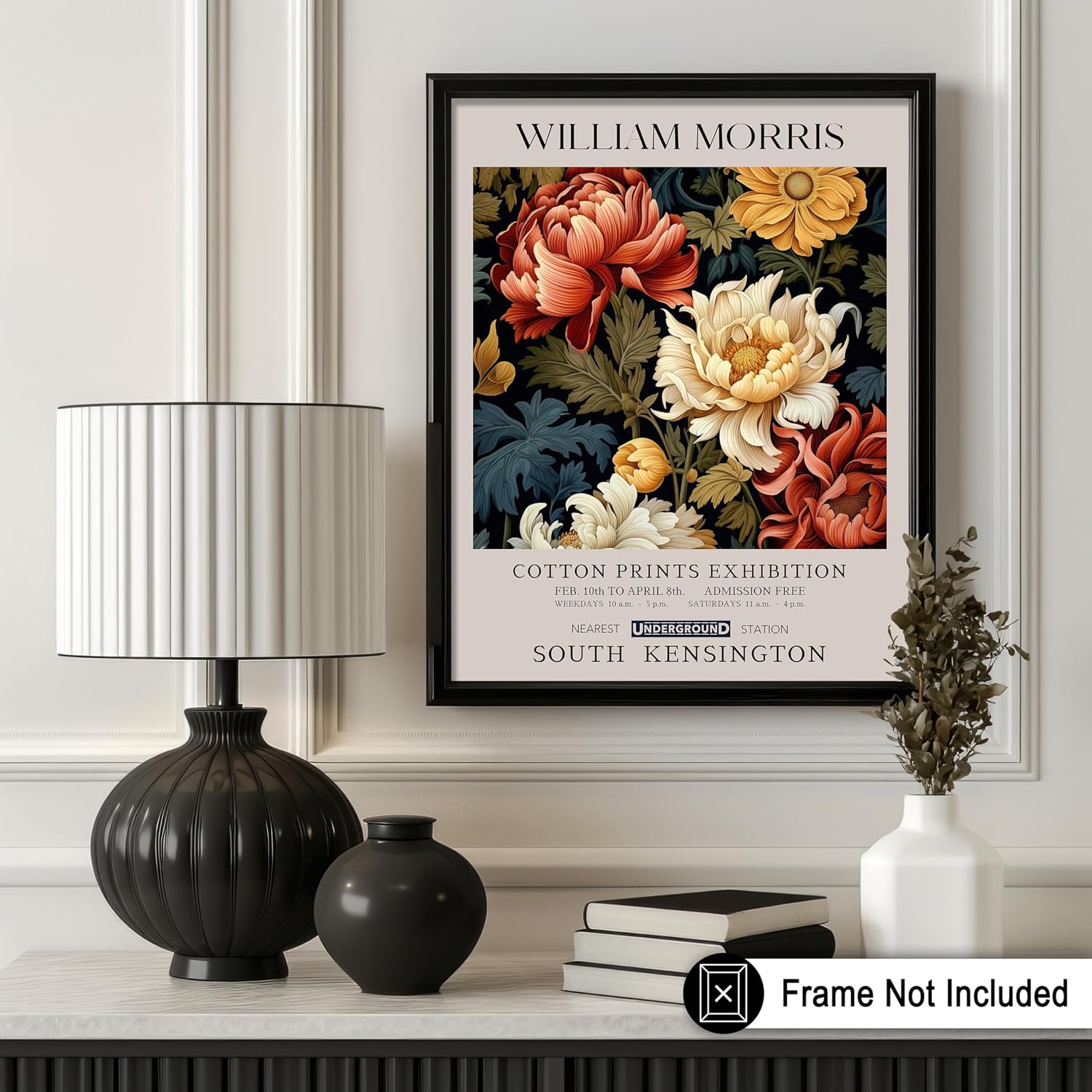 Poster Master Peony Flower Print - William Morris Poster - Botanical Exhibition Art - Textile Pattern Wall Design - Aesthetic Floral Art - Office or Living Room Decor - 8x10 UNFRAMED Wall Art