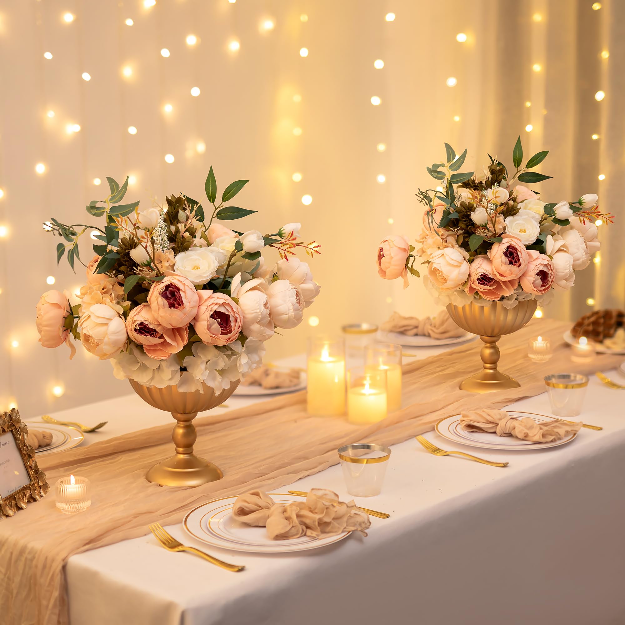 Sziqiqi Oro Vaso per Centrotavola Matrimonio: Vasi Alti 20 cm per Decorazioni da Tavola - Vaso a Urna in Metallo per Composizione Fiori Set di 10 - Vasi Elegante per Festa Compleanno Natale
