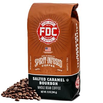 Fire Department Coffee Salted Caramel Bourbon Infused Coffee - 12 oz | Whole Bean Coffee - Gives Back to Firefighters - Medium Roast - Non-Alcoholic - Roasted in the USA - Veteran Owned