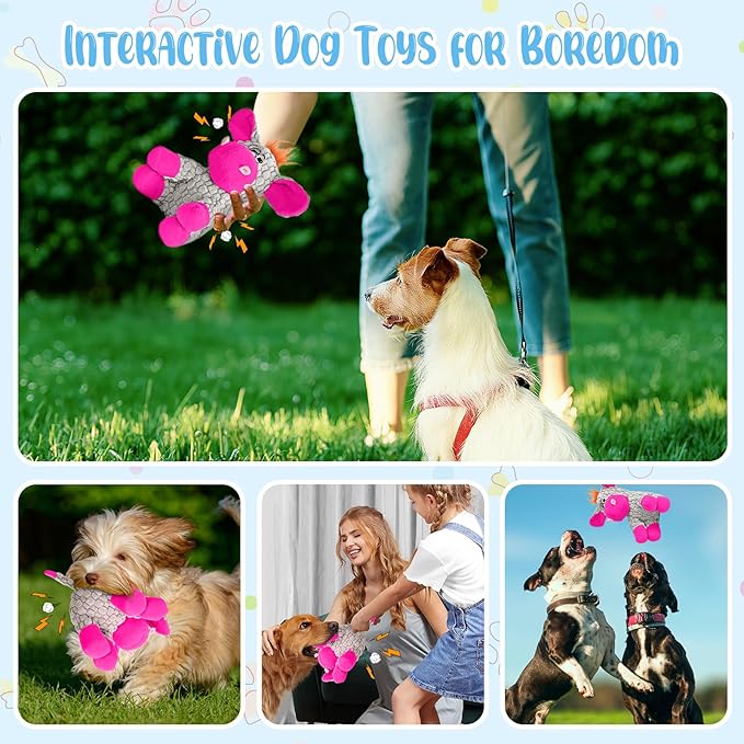 Juguete Mordible y Sonoro para Perro, Peluche con Chirriador, Donkey Gris y Rosa miniatura 5