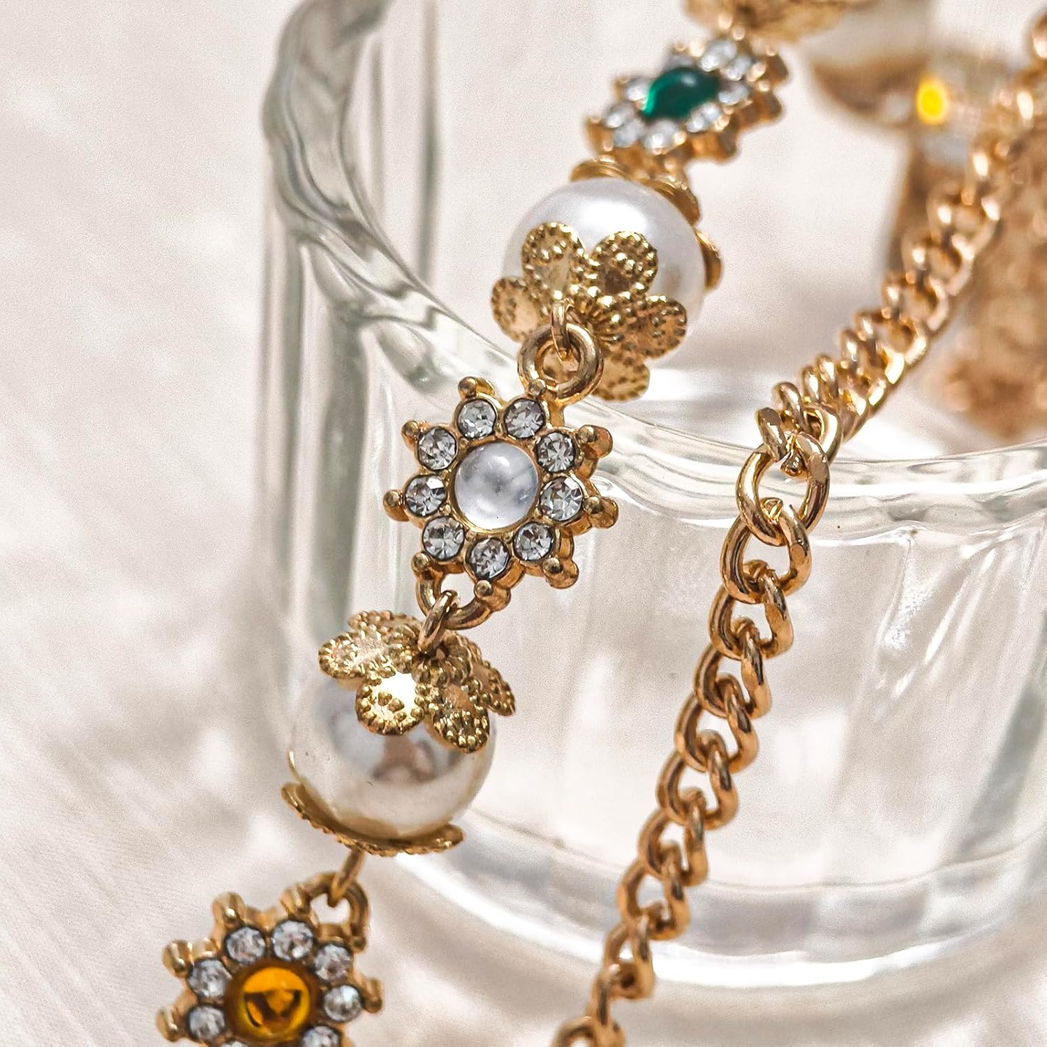 Punk Wallet Chain with Rhinestone Flower & Pearl, Layered Pants Chains Key Chain Pocket Chains Gifts for Women Men - Image 6