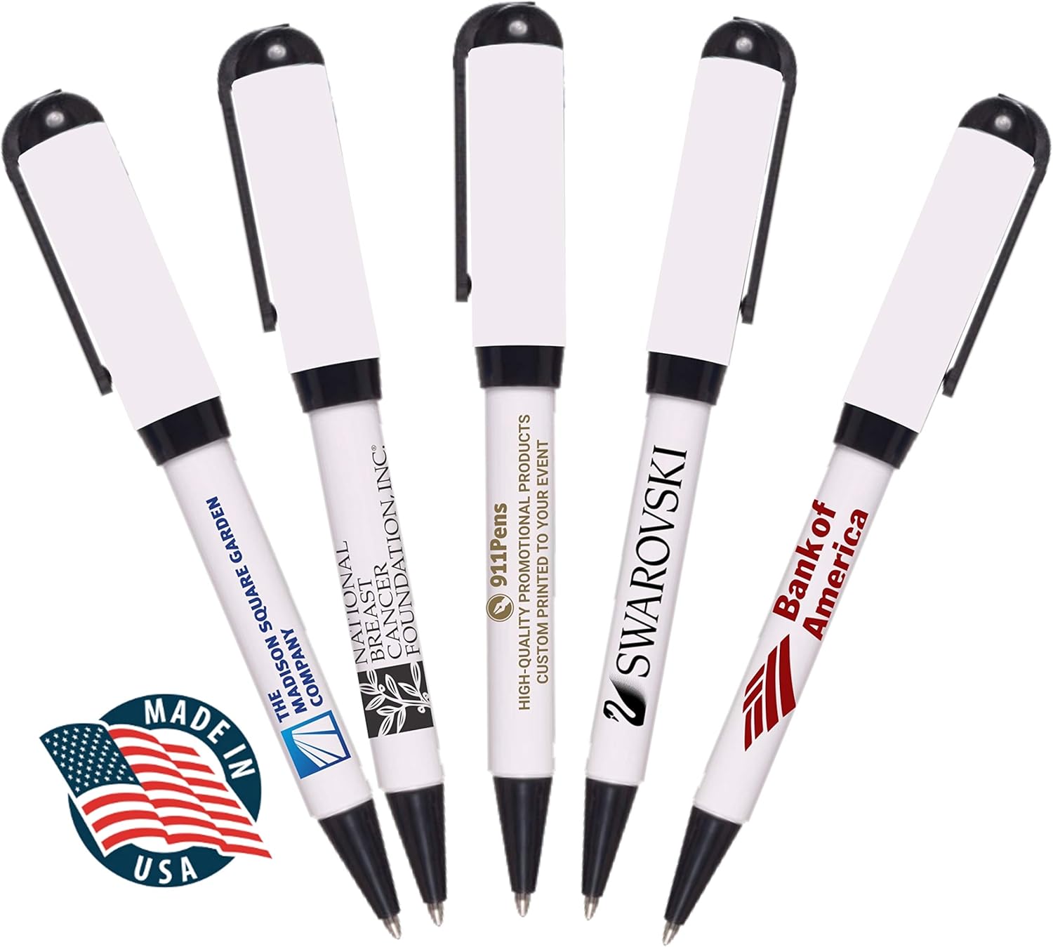 250 Pack, USA Made Personalized EURO STYLE Twister Pens, Patriotic USA-Flag Barrel with Red Trim & Pocket Clip ballpoint American pen, Custom Printed with Your Logo & Text, Promote your brand.