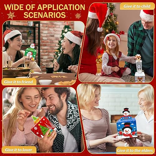 Miniatura 3 de Paquete de 4 cajas de dinero de Navidad para tirar de regalo en efectivo, árbol de Navidad, muñeco de nieve, Papá Noel y alce, cajas de regalo para