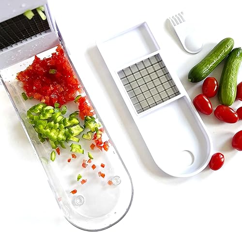 Miniatura 5 de Jean-Patrique Picador mágico de verduras con recipiente, picador de alimentos blanco con 2 cuchillas intercambiables, bandeja de captura y fácil