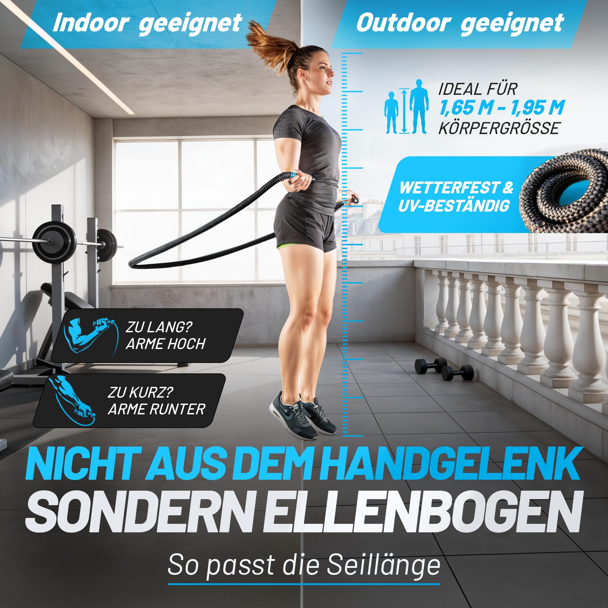aerobis® - Springseil gewichtet - Battle Jump Rope mit innovativer Stahlring Fixierung - Indoor und Outdoor geeignet durch Wasserfestes Material, Springschnur Erwachsene Fitness