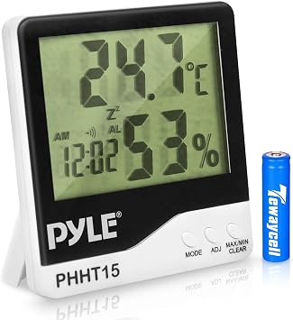 Pyle Indoor Digital Hygro-Thermometer - Thermometer and Humidity Gauge with Temperature Humidity Monitor, High & Low Records, Pocket-sized for Portability - Pyle PHHT15