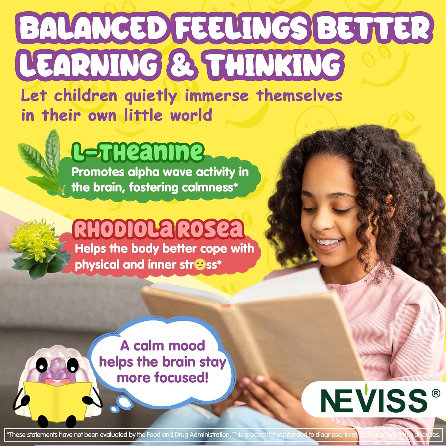 Kids Focus Gummies - Brain Supplements with Vegan Omega 3 DHA, Phosphatidylserine, L-Theanine, L-Tyrosine, Methylated B6 & B12 for Kids & Teen Support Attention, Memory, Nootropic, Sugar Free 60cts - Image 6