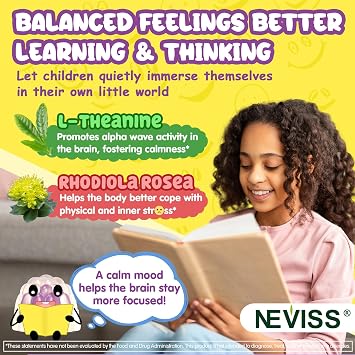 Kids Focus Gummies - Brain Supplements with Vegan Omega 3 DHA, Phosphatidylserine, L-Theanine, L-Tyrosine, Methylated B6 & B12 for Kids & Teen Support Attention, Memory, Nootropic, Sugar Free 60cts
