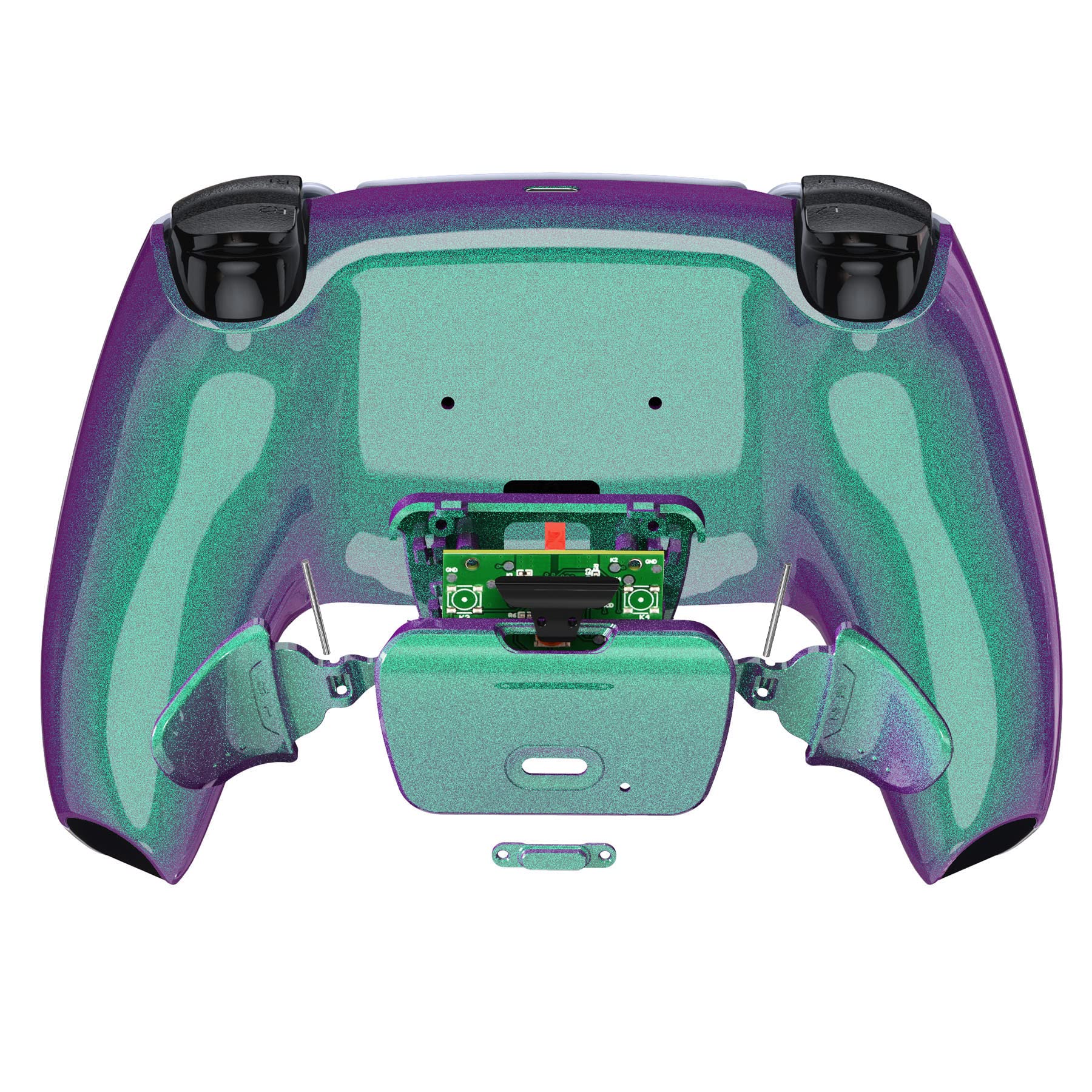 eXtremeRate RISE 2.0 Remap Kit Programmabile per ps5 controller BDM-010/020,Tasti Aggiuntivi Palette Back Button Cover Posteriore per ps5 Joystick BDM-010/020-Camaleonte Verde Viola