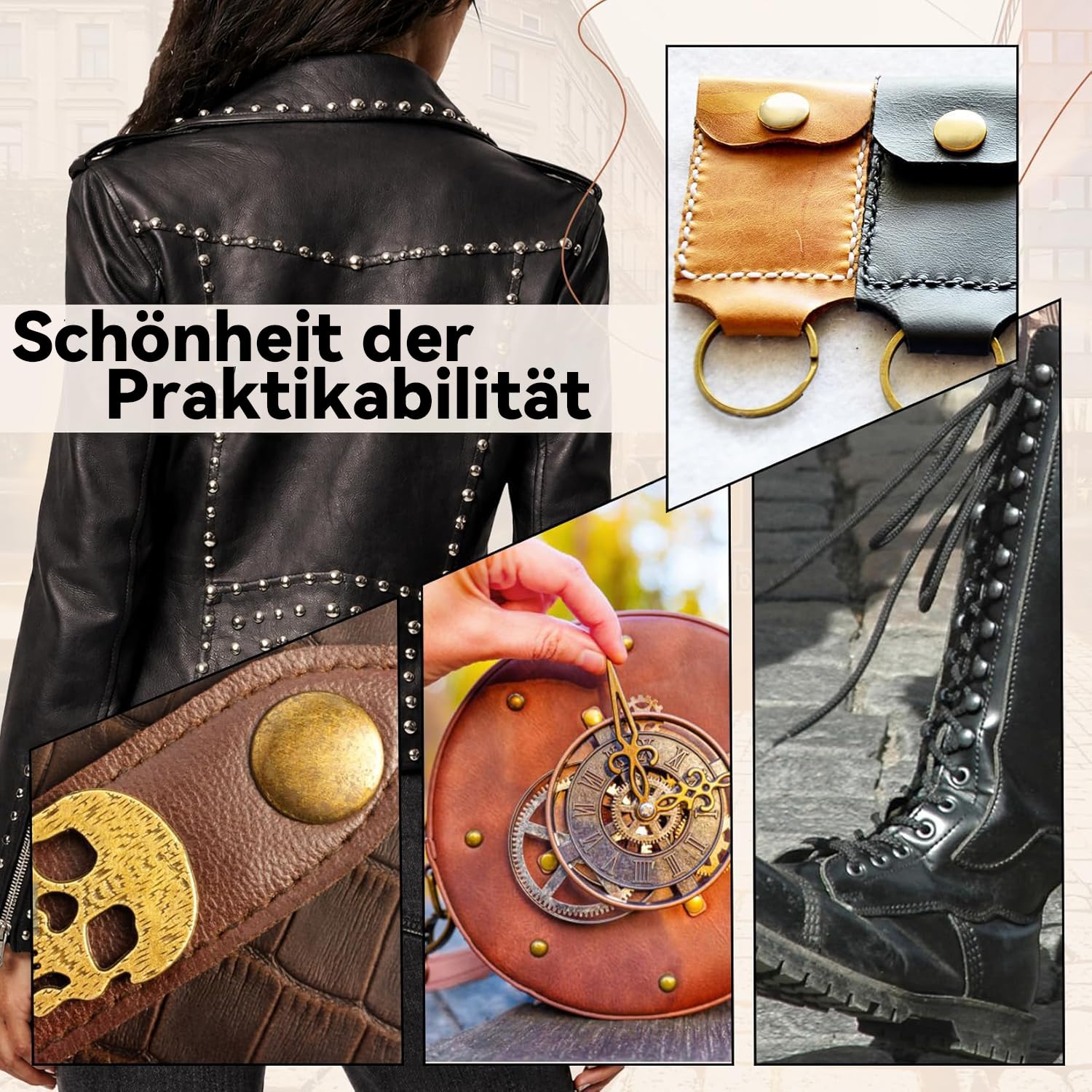 Screw Rivets Set, 200 Pieces Binding Screws, Connecting Screw, Flat Head Screws in 5 Colours with Punch & Screwdriver, Leather Repair Set for Belts, Bags, Dog Collar, Shoes