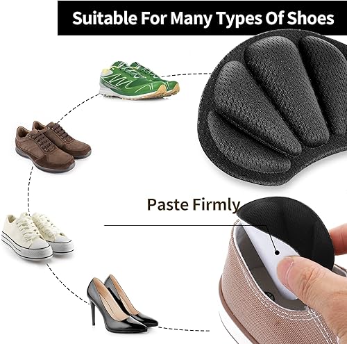 Miniatura 6 de Sibba 4 pares de rellenos de zapatos para zapatos grandes, incluye 2 pares de rellenos ajustables para los dedos del pie y 2 pares de empuñaduras de