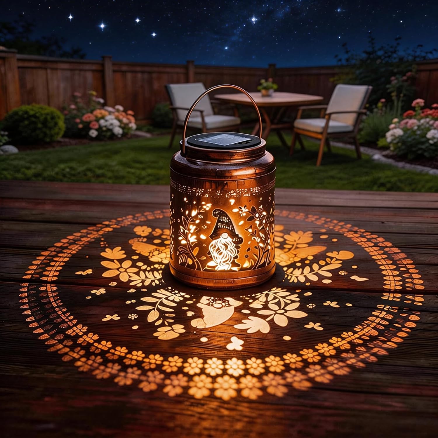 Gnomes Solar Lanterns Outdoor Waterproof Hanging Solar Lights Gnomes Gifts for Women Men Mom Metal Decorative LED Outdoor Lanterns for Patio, Lawn, Landscape, Garden Decor, Yard Decorations