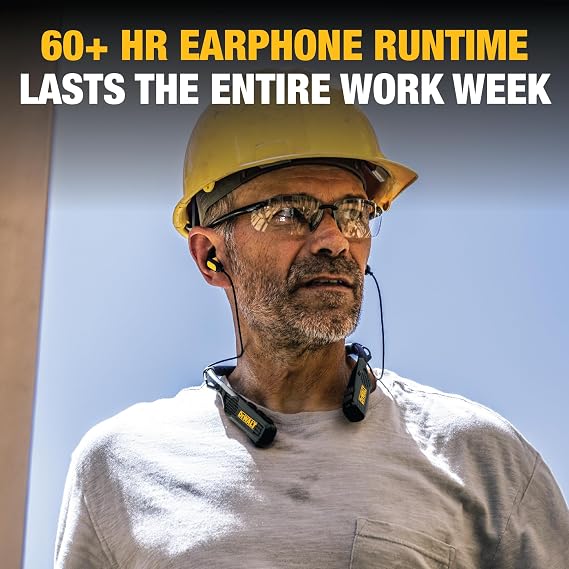 DEWALT Heavy Duty Black Edition 2-in-1 Neckband Bluetooth Headphones | w/Built-in Speakers, Jobsite Wearable Speaker & Around Neck, Wireless Headset, 60+ Hrs Hands-Free Music & Calls, Carry Pouch