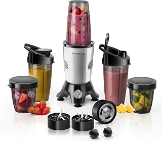Longway Blixa Nutri Blender 600 W Bullet Mixer Grinder & Smoothie Maker with Stainless Steel Blades & ABS Plastic Body | 22000 RPM | 3 Years Warranty (5 Jars, Silver)
