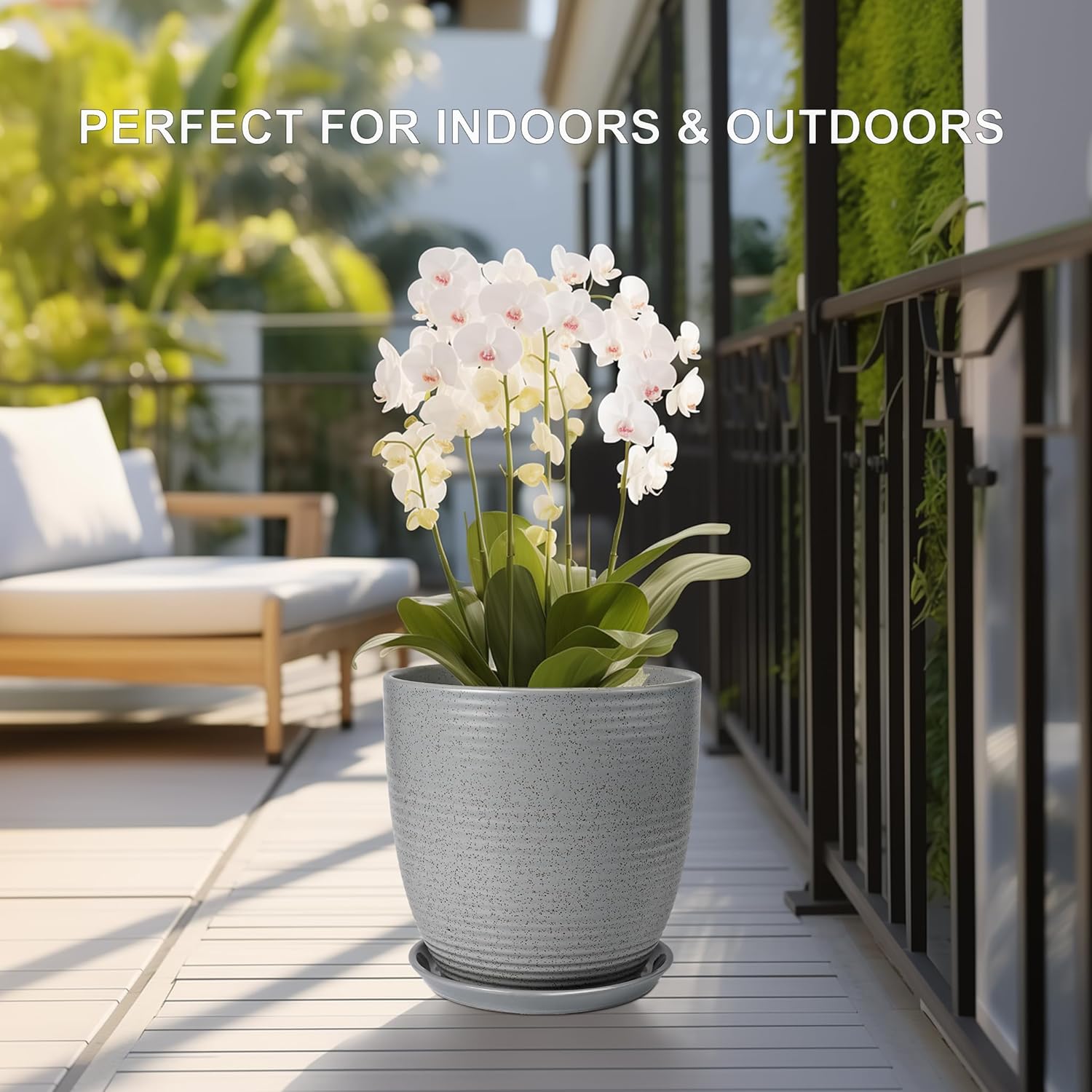 Plant Pot Saucers - Ceramic Plant Saucers for Outdoors 12 inch Plant Trays for Indoors No Holes Plant Drainage Trays Round Flower Pot Saucers Plant Plates to Catch Water 2 Pack Gray