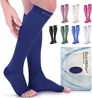 Doc Miller Open Toe Compression Socks, 20-30 mmHg, Toeless Compression Sleeves for Legs, Knee High Stockings for Shin Splints, Varicose Veins, Travel, Calf Support & Muscle Recovery, Men & Women, Pair
