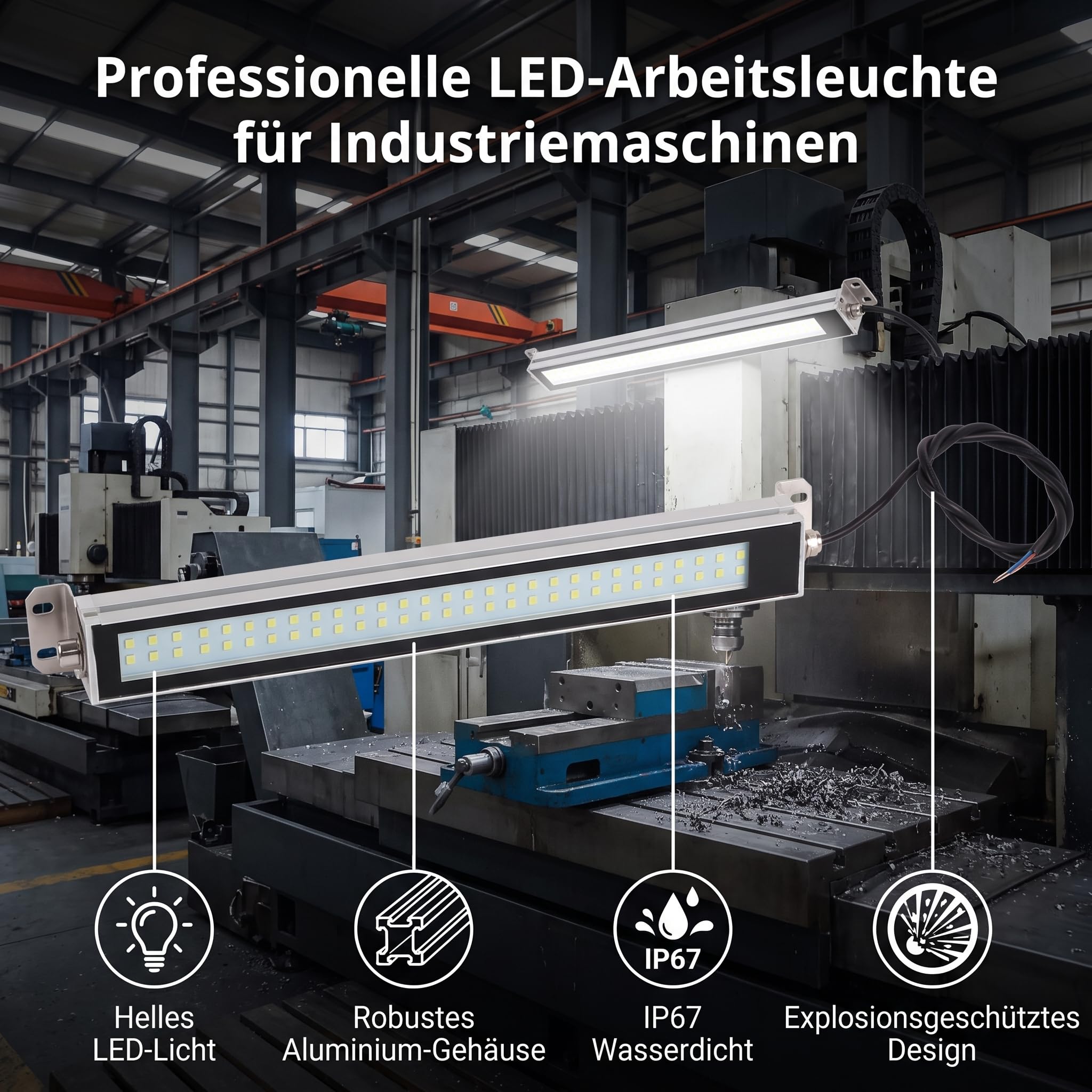 Ejoyous Lampada da Lavoro a LED, Lampada da Lavoro per Macchina CNC Antideflagrante 12W 24V da per Illuminazione Industriale per Garage Officina
