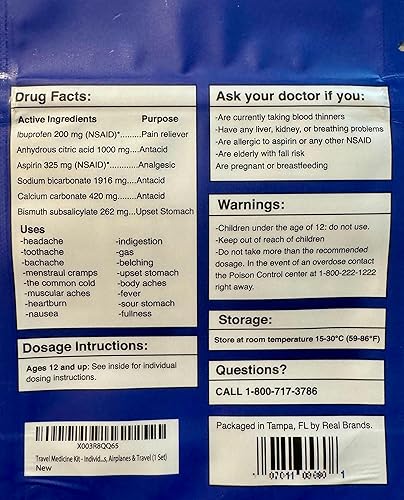 Miniatura 9 de Kit de medicina de viaje  Paquetes individuales Advil, Pepto Chews, Seltzer, antiácidos y bolsa  Kit de 80 piezas aprobado por la TSA de mini