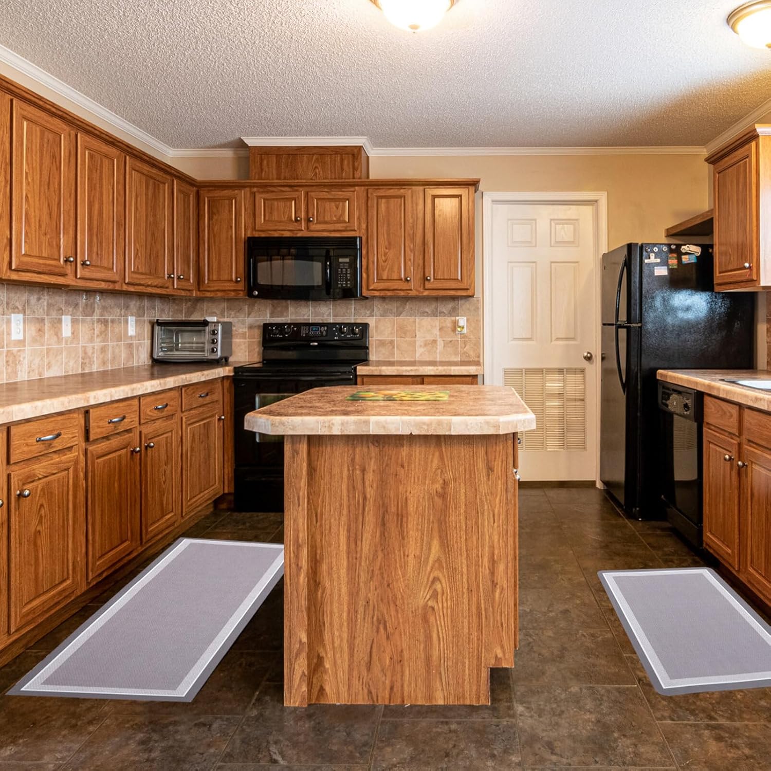 Kitchen Rug Set 2 Non-Skid Mats Absorbent Oil-Resistant Floor Pads Home Decor