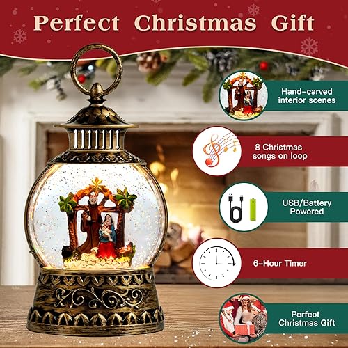 Miniatura 2 de Globo de nieve de Navidad con temporizador de 6 horas y alimentado por USB, estilo retro, para decoración del hogar, regalos de fiesta