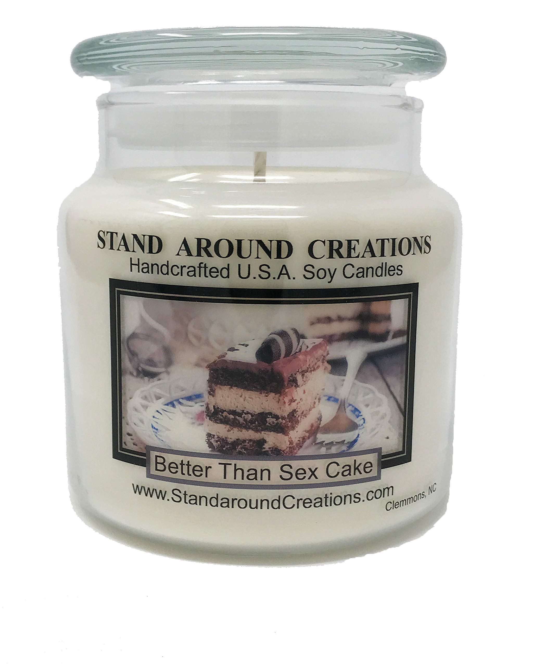 Premium 100% Soy Candle - 16-oz Apothecary - Better Than Sex Cake: German Chocolate Cake w/Chocolate Chips w/Toffee bits. Vanilla Creme and Butterscotch Syrup w/hints of Almond w/Coconut.