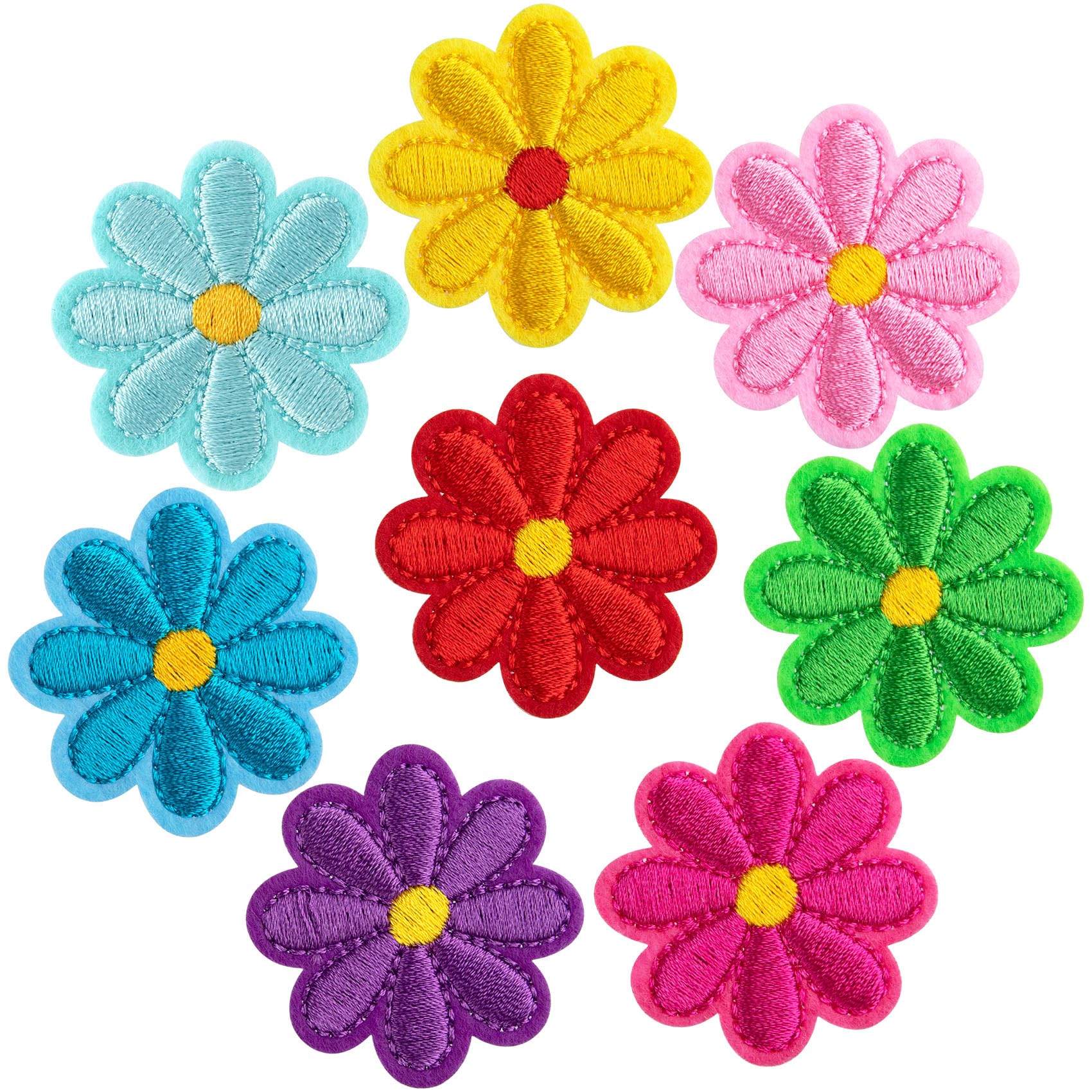 PAGOW 8 Pcs Flower Iron on Patches, Cute Daisy Flower Applique Patch, Sew On Embroidered Applique Sewing Patches for Bags, Jackets, Jeans, Clothes DIY Patches, 1.57x1.57inch (W*H), 8 Colors