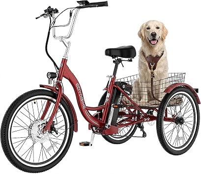 Electric Tricycle for Adults, 350W Front Drive Motor Peak 700W, Max 15.5MPH, Removable 36V 10.4Ah Battery, 7-Speed Electric Bike, Large Basket, 350 lbs Load