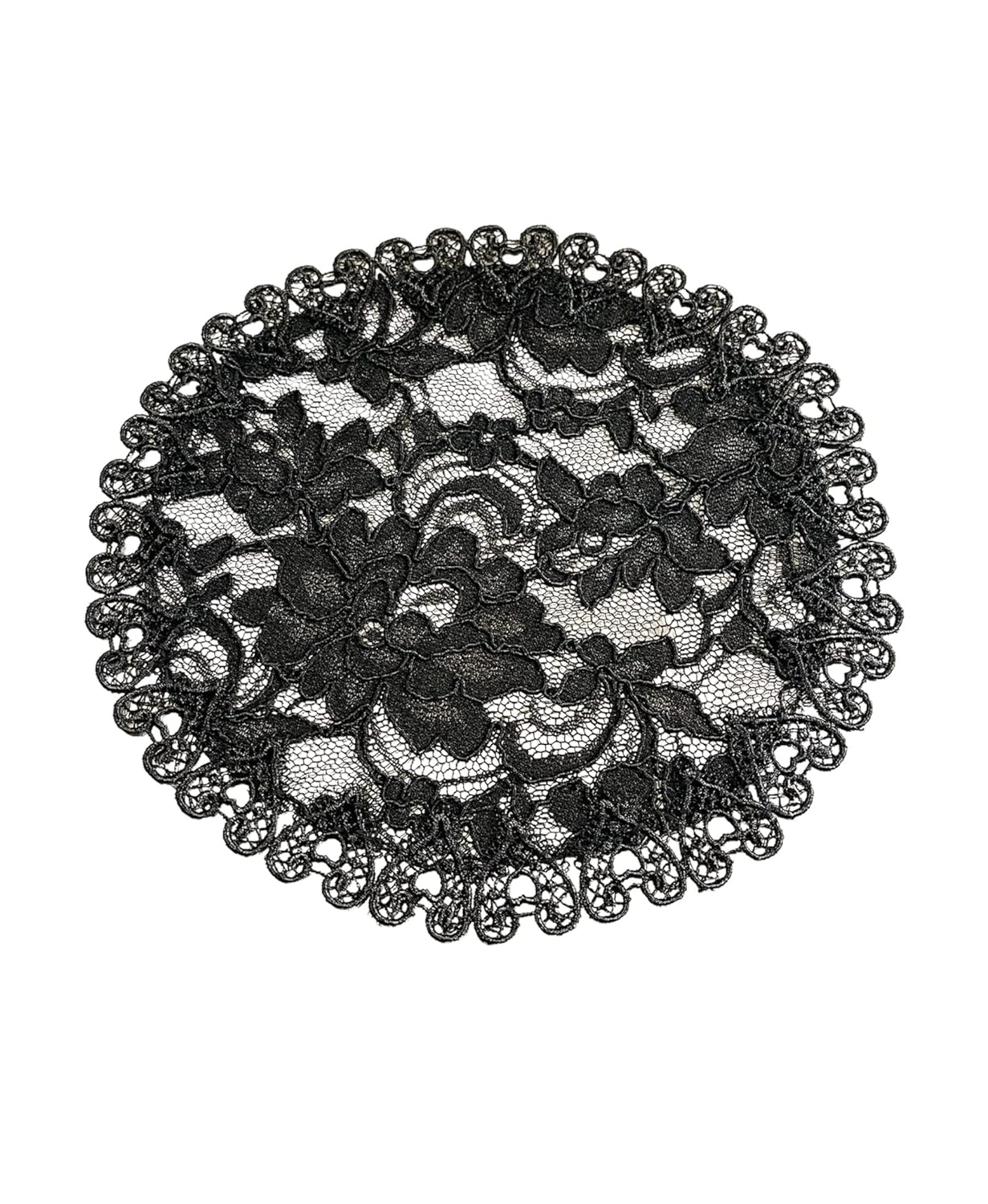 Handmade black lace doily head cover with elegant heart trim Kippah Yarmulke Veil