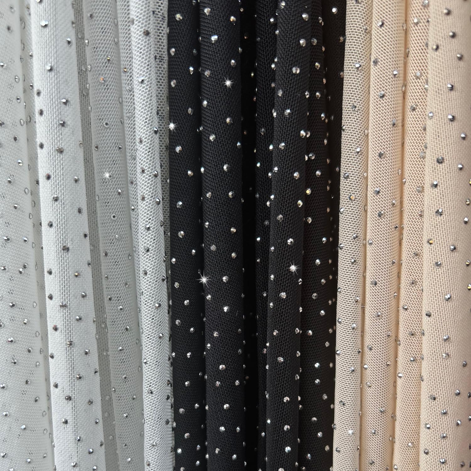 59x35 Inch Shiny Rhinestone Tulle Fabric One Yard Stretch Rhinestone Mesh Fabric for Background DIY Women's Sexy Costumes Weddings and Events,Can Cut and Patch (Black, 3 Yard)