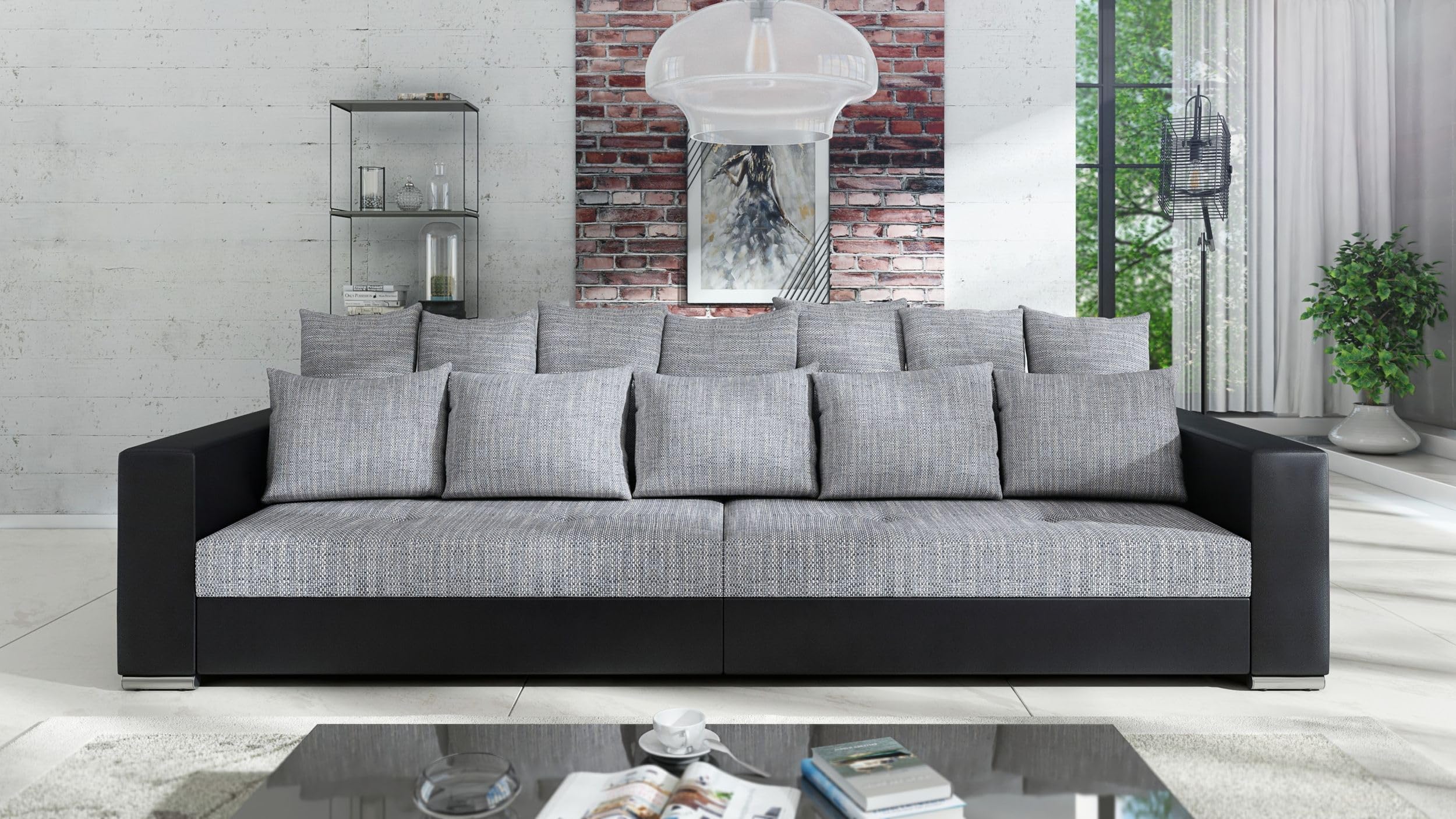 Kuechen-preisbombe Modernes Big Sofa Wohnlandschaft Sofa Couch Jumbo XXL 2 - Schwarz - Hellgrau