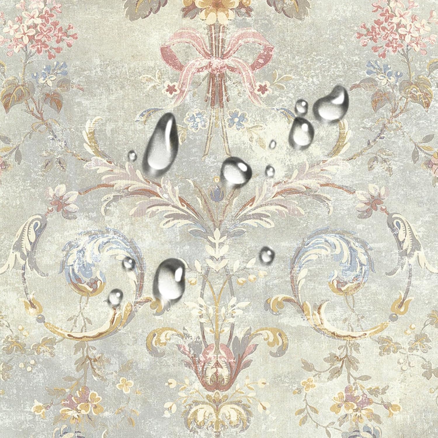 Vintage Damask Peel and Stick Wallpaper, Self Adhesive Removable Vinyl Wall Covering for Wall Decorations, Traditional Floral Medallion, 17.3 x 118 Inches, 14.2 Square Ft/Roll