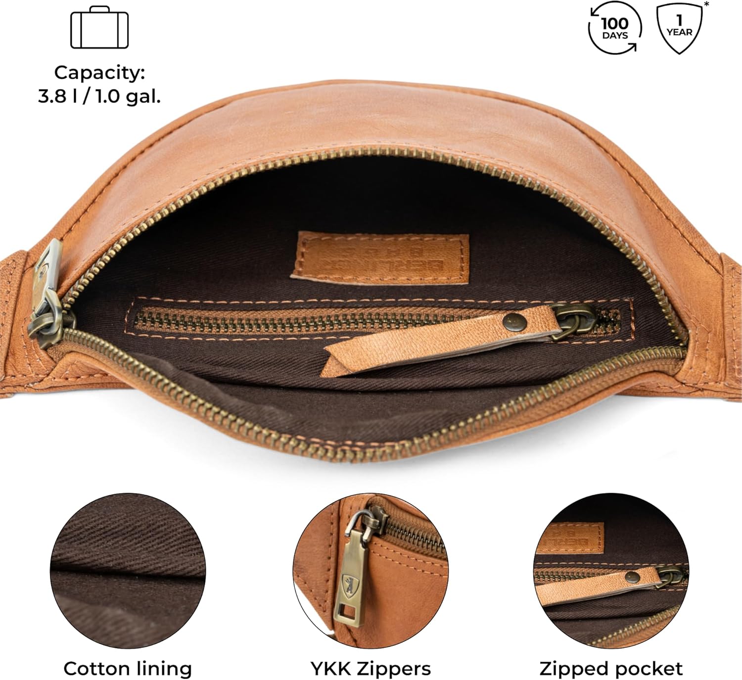 Berliner Bags Vintage Genuine Leather Fanny Pack Kai, Belt Bag, Crossbody Sling Bag for Men and Women - Brown - Image 4