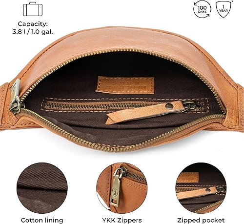 Miniatura 4 de Berliner Bags Cangurera de cuero genuino vintage Kai, bolso de cinturón, bandolera bandolera para hombres y mujeres - marrón