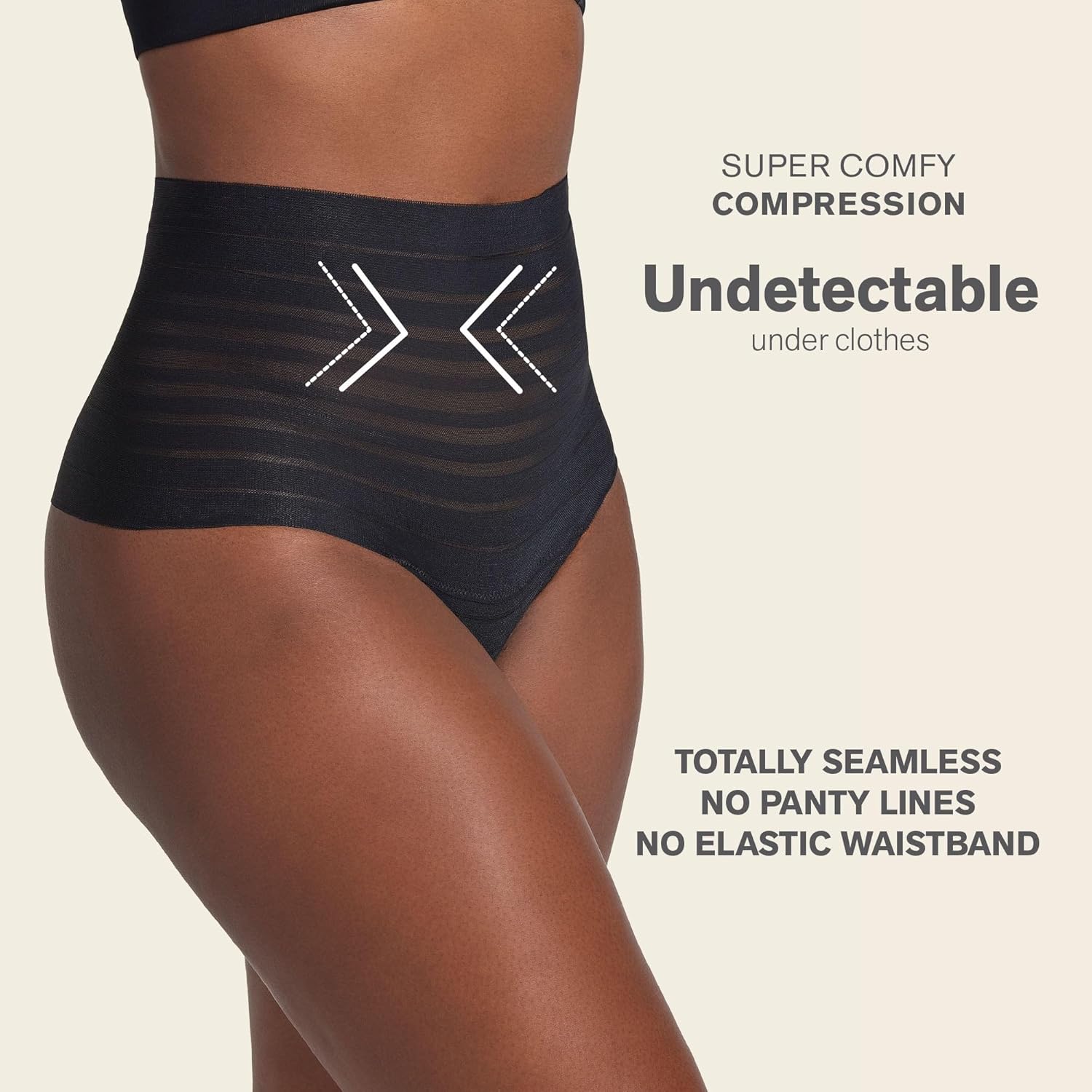 Leonisa Seamless High Waisted Thong Panty UltraStripe Undetectable Lace Stripe for Women - Slimming Tummy Control Underwear - Image 4