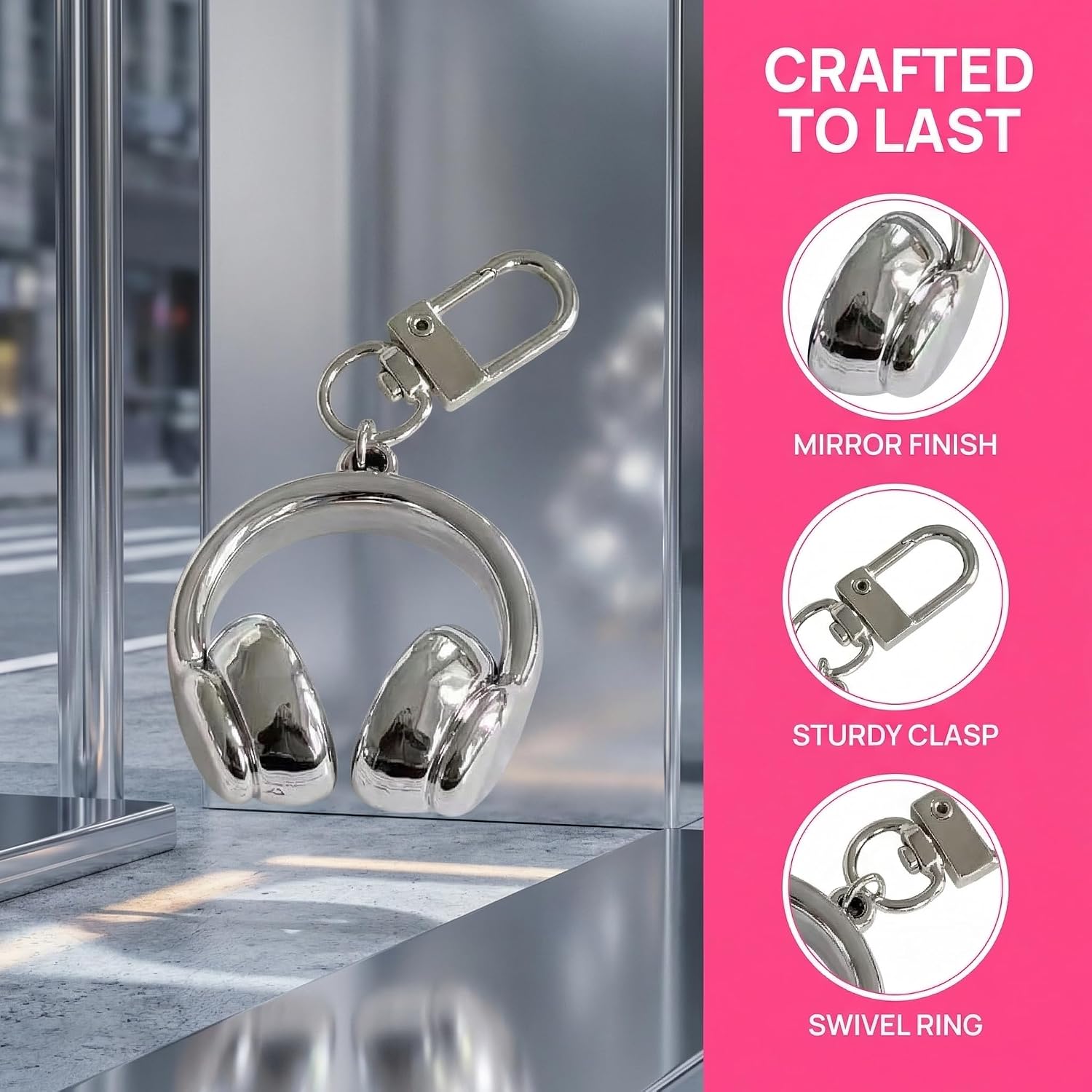 Y2K Mini 3 Inch Headphone Keychain, Polished Cute Keychain, Versatile Bag Charms Purse Charms Backpack Charms