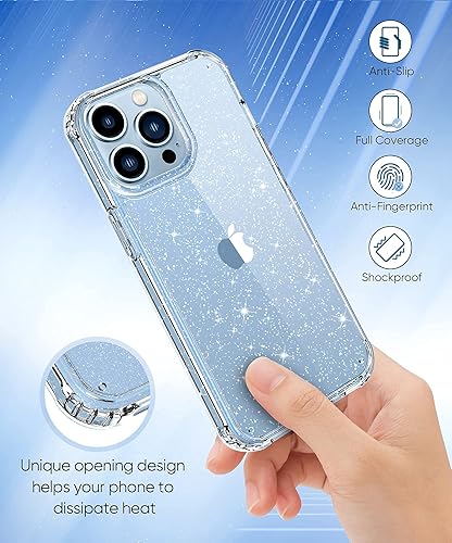 Miniatura 6 de MIODIK Funda compatible con iPhone 13 Pro, con protector de pantalla + protector de lente de cámara, funda protectora de purpurina transparente