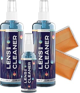 Eyeglass Gel Lens Cleaner Spray Kit - 2 x 8oz and 1 x 2oz Gel Eyeglasses Cleaner Spray Bottle + 2 Microfiber Cloth for Cleaning - Safe for All Lenses (AR Coated Included)