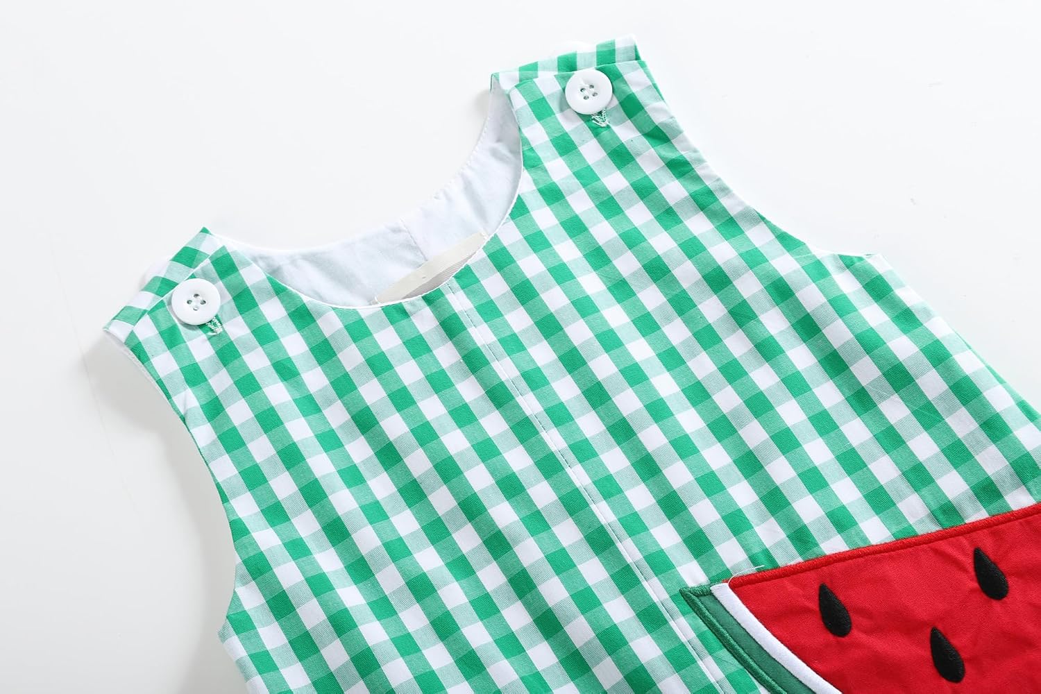 Lil cactus Baby Boys Green Gingham Watermelon Applique Shortalls