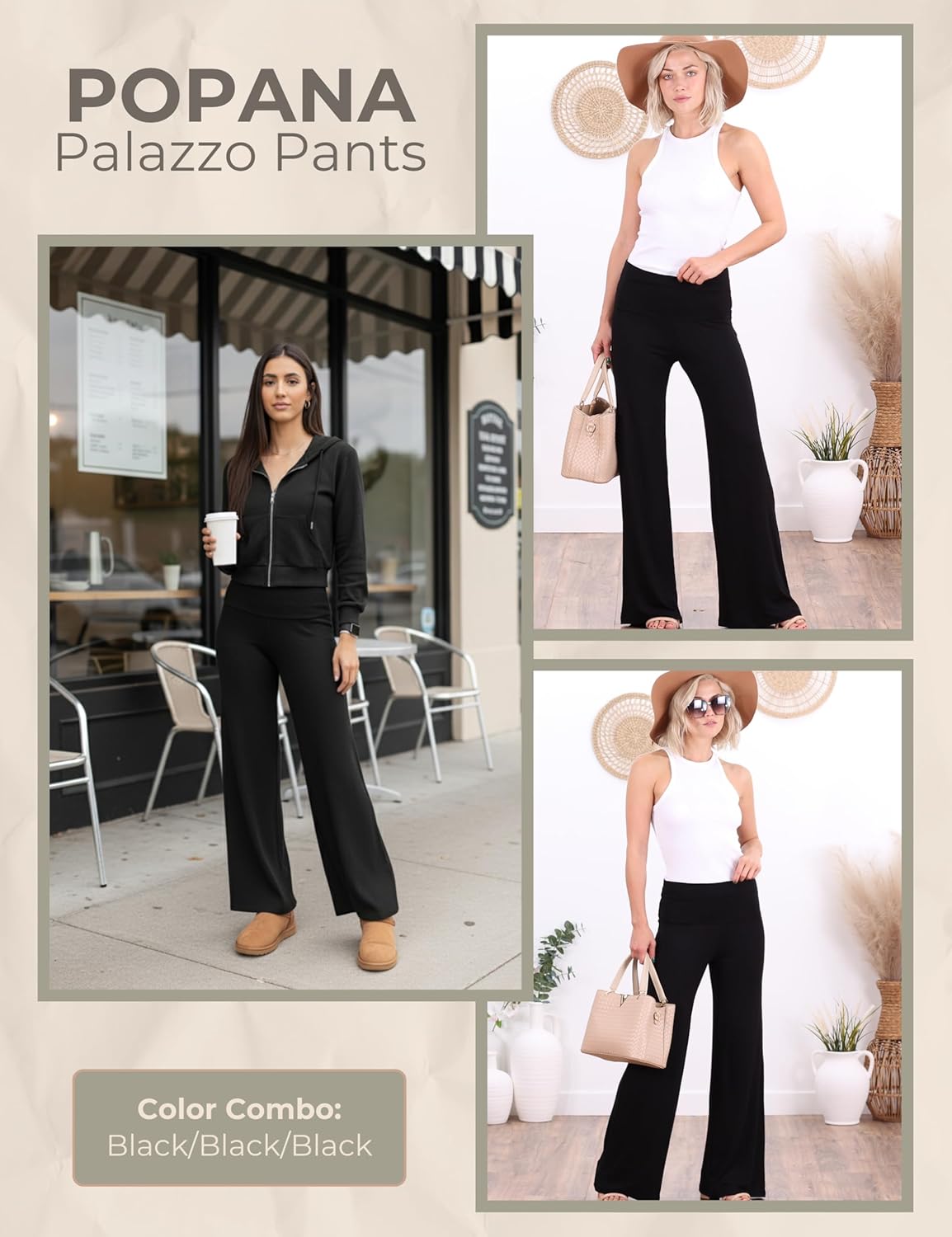 Popana 3 Pack Wide Leg Palazzo Lounge Pants for Women – Flowy Bootcut Casual Pants for Everyday Comfort - Image 4