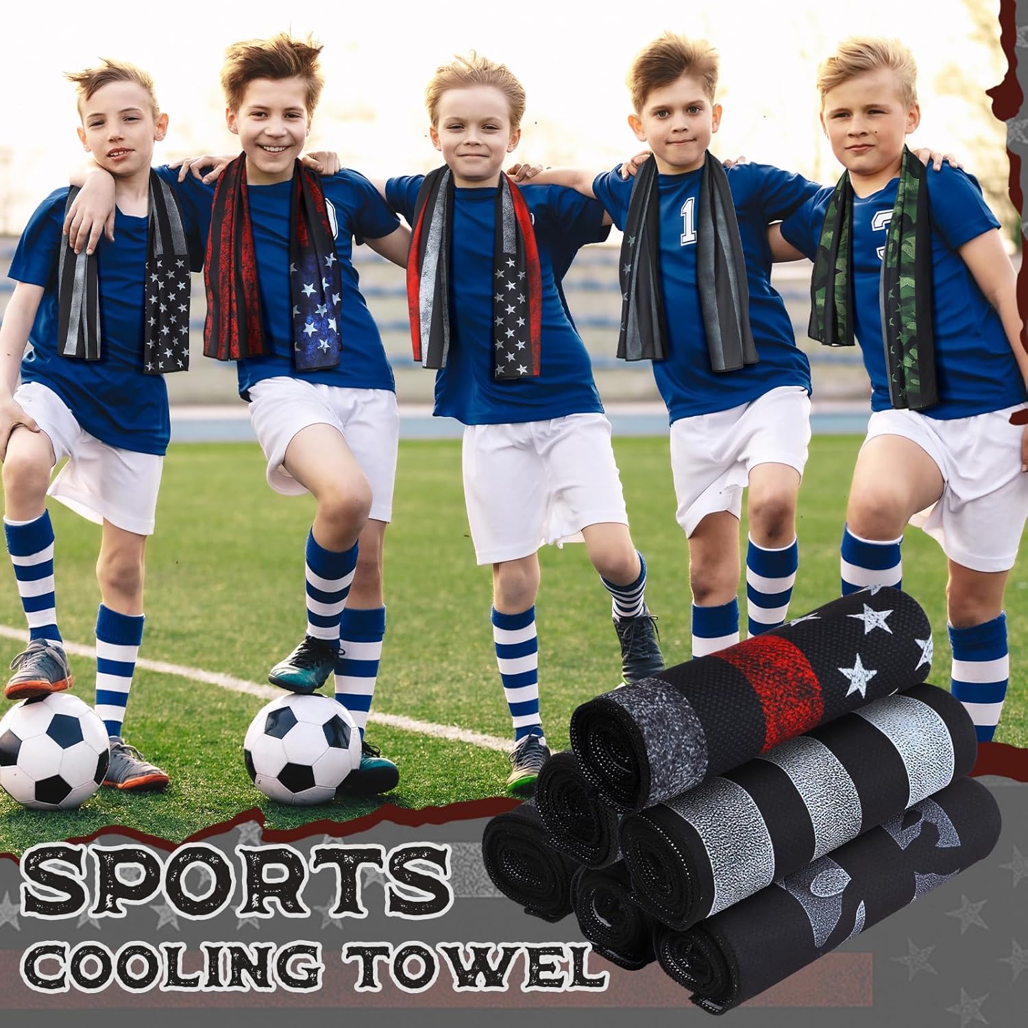 Gilprop 12 Pcs Flag Baseball Cooling Towels Bulk for Neck and Face 40" x 12" Sweat Towels for Hot Weather Ice Breathable Soft Chilly Cooling Towel Microfiber Workout Rags for Gym Yoga Sport Running
