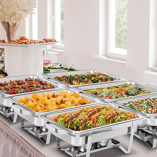 Miniatura 5 de SUPER DEAL Upgaded - Paquete de 4 platos de acero inoxidable de 8 cuartos de galón con bandeja de agua, bandeja para alimentos, soporte de