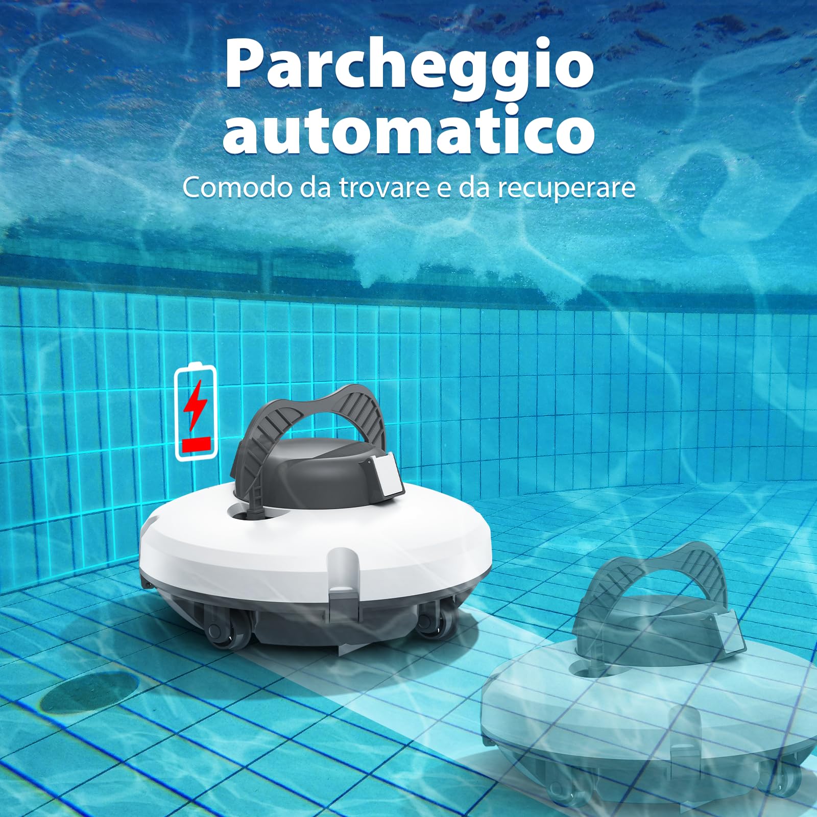 Redkey Upgrade S100 Robot Piscina, 200 Minuti di Pulizia, Supera 18° di Pendenza, Batteria a Doppia azionamento, Parcheggio Automatico, Robot Piscine Fuori Terra per Piscina da 120 m²