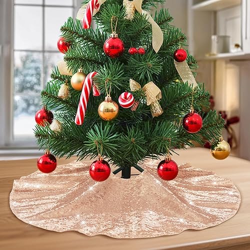 Miniatura 9 de Falda de árbol de Navidad, 36 pulgadas, falda de árbol de lentejuelas rosa fucsia con purpurina para decoración de árbol de Navidad