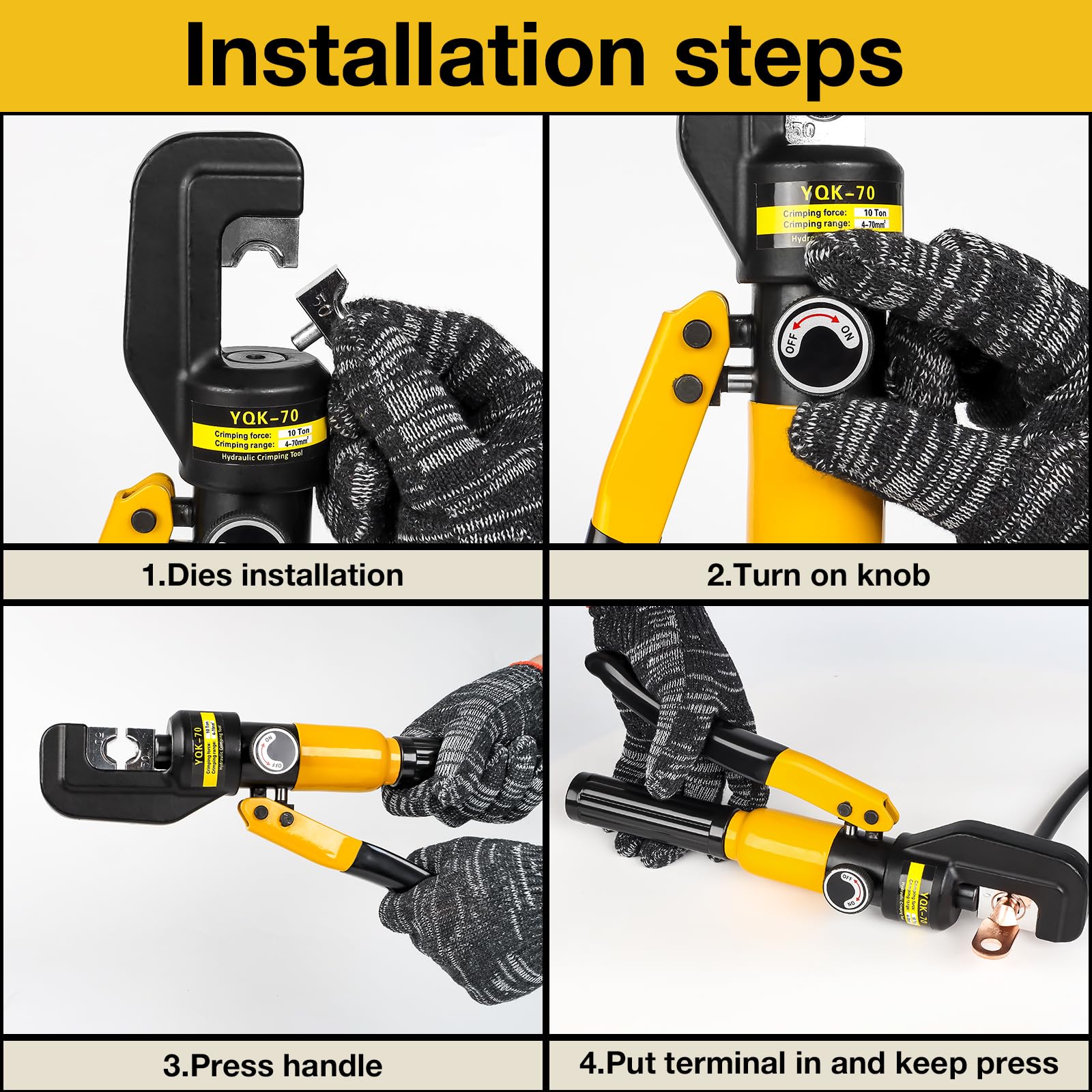Sertisseuse hydraulique manuelle, 4-70mm² Hydraulic Crimping Tool 10T Pressure Pliers For DIY Cable Terminal Wiring, Cordless For Home
